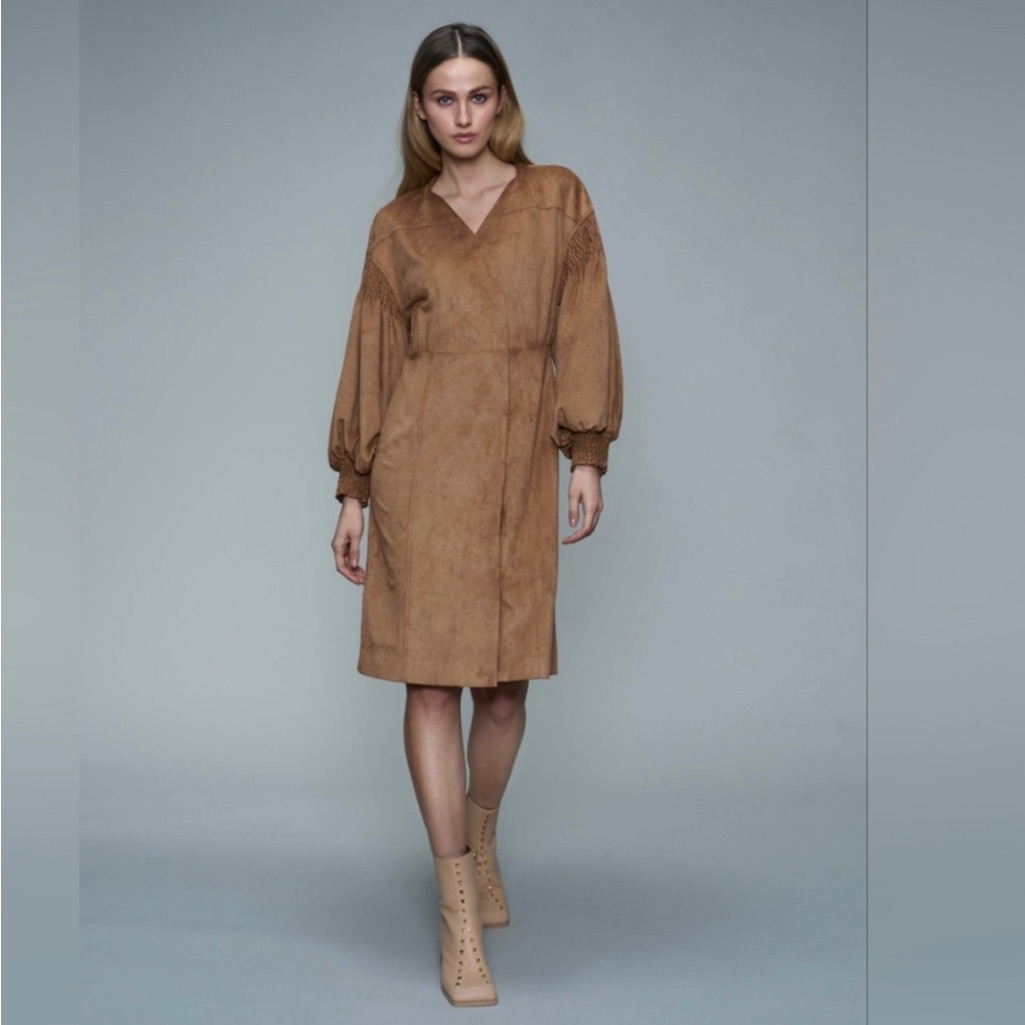 Nwt Vivienne Hu Puff Sleeve Suede Dress